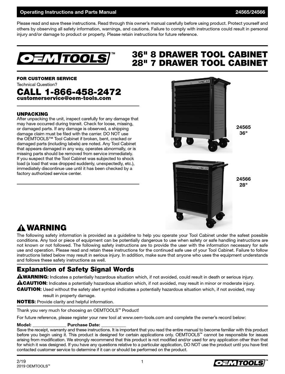 OEM TOOLS 24565 OPERATING INSTRUCTIONS AND PARTS MANUAL Pdf Download