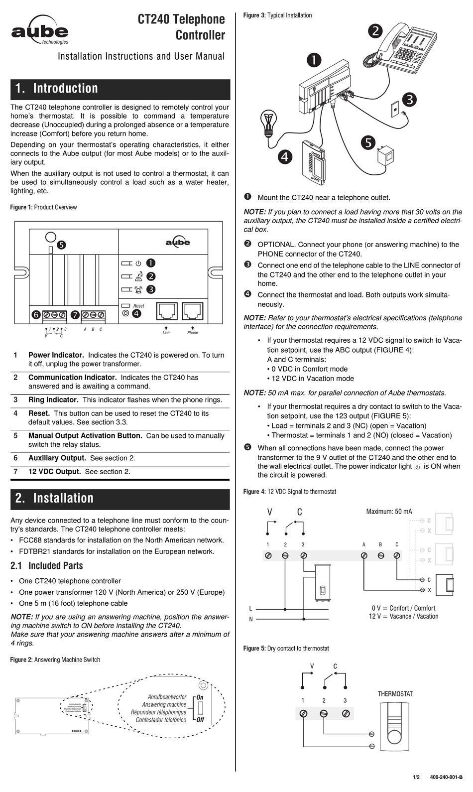 RESIDEO AUBE CT240 INSTALLATION INSTRUCTIONS AND USER MANUAL Pdf ...