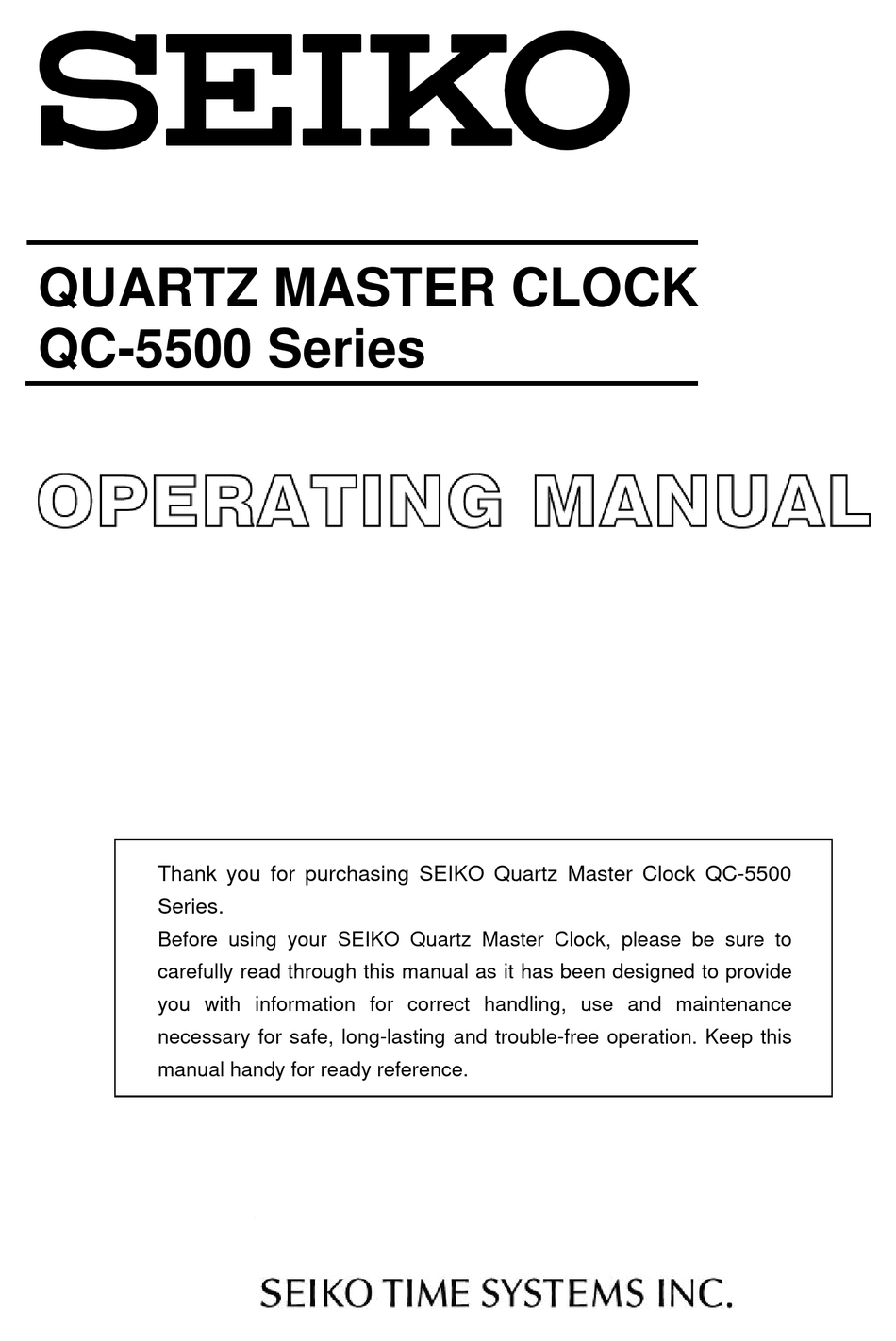SEIKO QC-5500 SERIES OPERATING MANUAL Pdf Download | ManualsLib