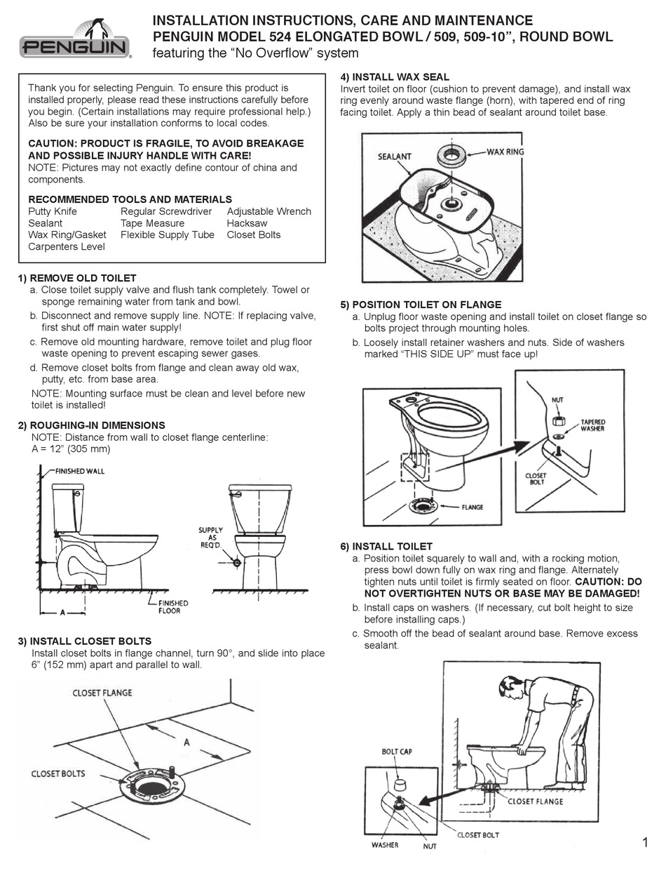 PENGUIN 524 INSTALLATION INSTRUCTIONS CARE AND MAINTENANCE Pdf Download ...