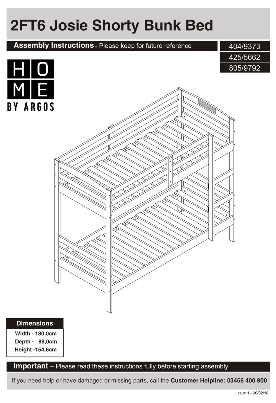 Argos Home 2ft6 Josie 404 9373 Assembly, Bunk Bed Assembly Instructions