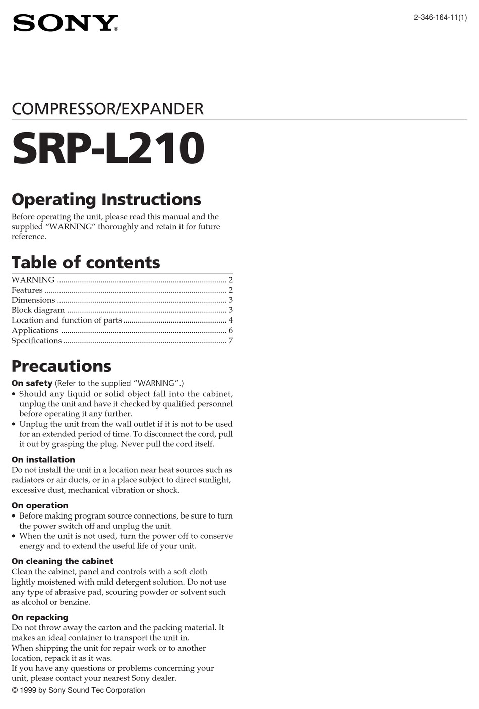 SONY SRPL210 OPERATING INSTRUCTIONS MANUAL Pdf Download ManualsLib
