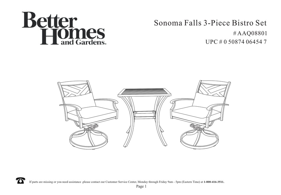 BETTER HOMES AND GARDENS SONOMA FALLS AAQ08801 MANUAL Pdf Download ManualsLib