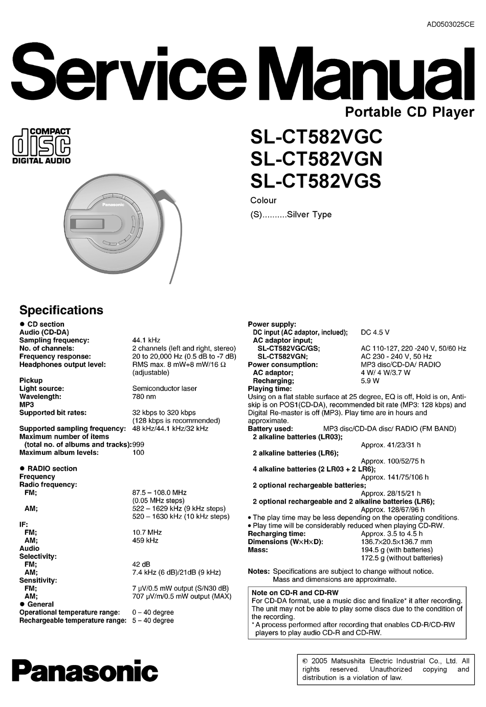 PANASONIC SL-CT582VGC SERVICE MANUAL Pdf Download | ManualsLib