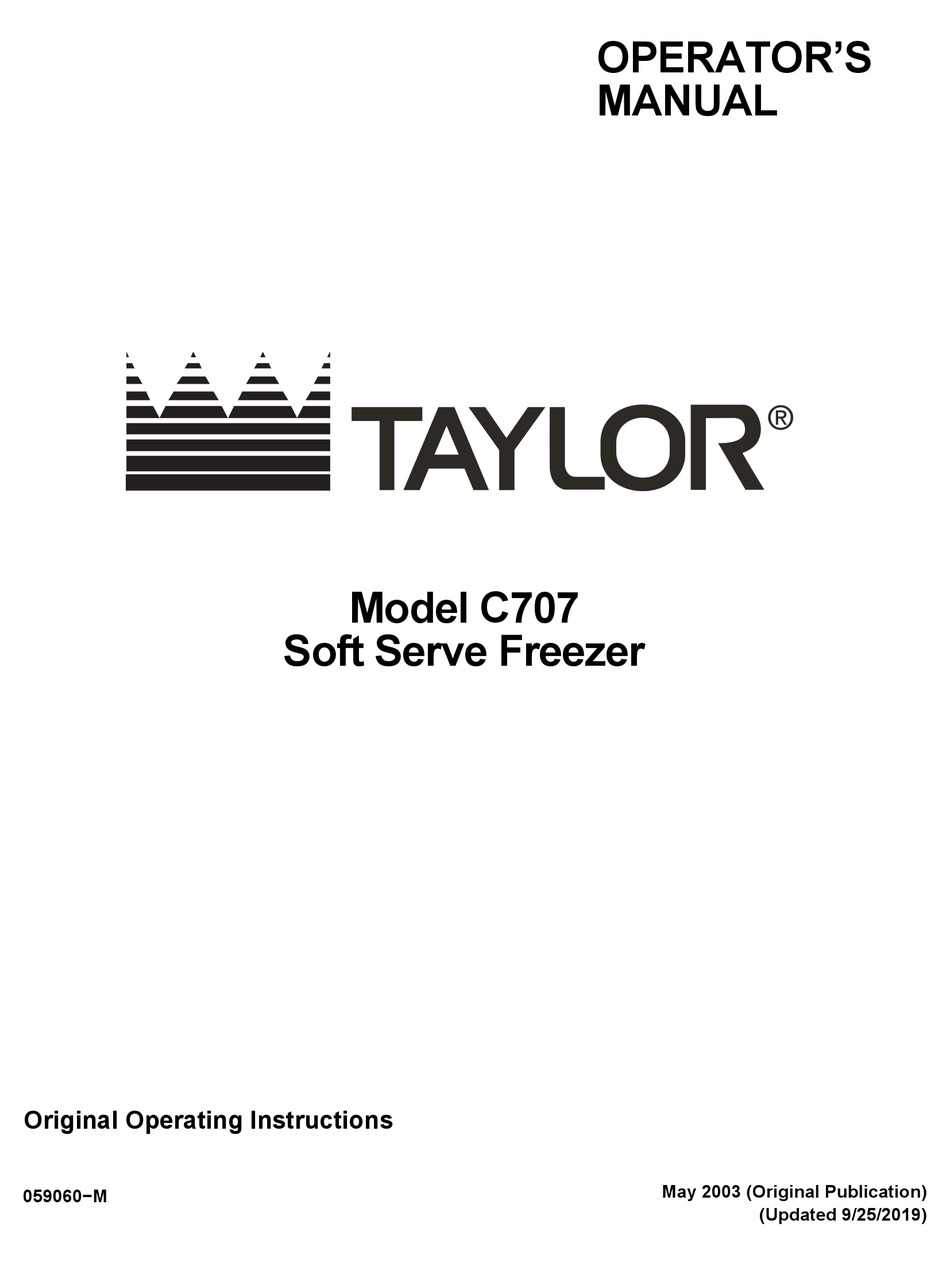 TAYLOR C707 OPERATOR'S MANUAL Pdf Download | ManualsLib