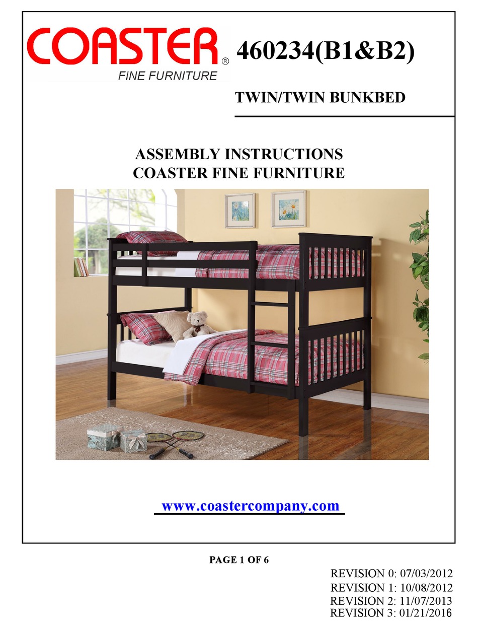 Coaster 460234 Assembly Instructions, Coaster Bunk Bed Assembly Instructions