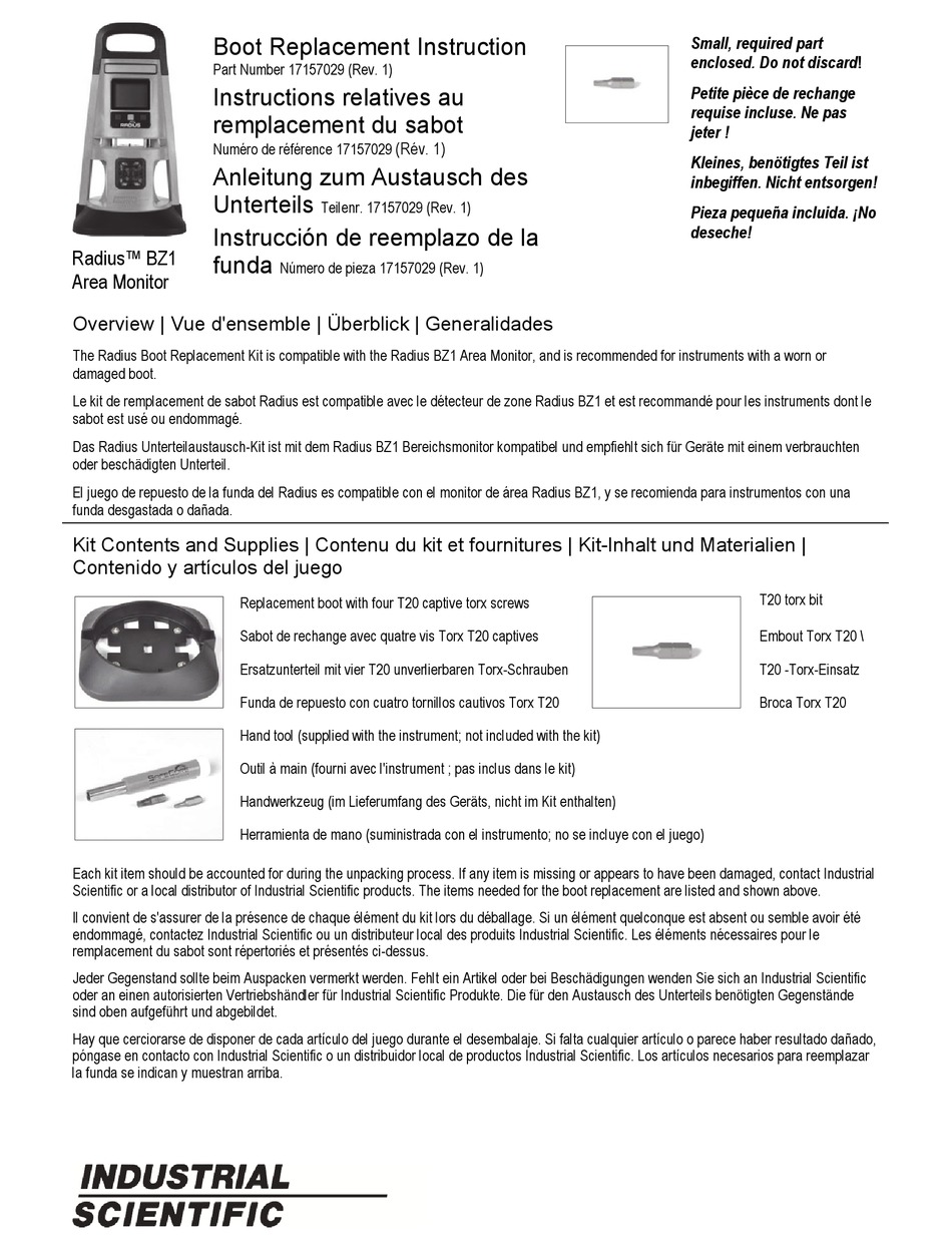 INDUSTRIAL SCIENTIFIC RADIUS BZ1 REPLACEMENT INSTRUCTION Pdf Download