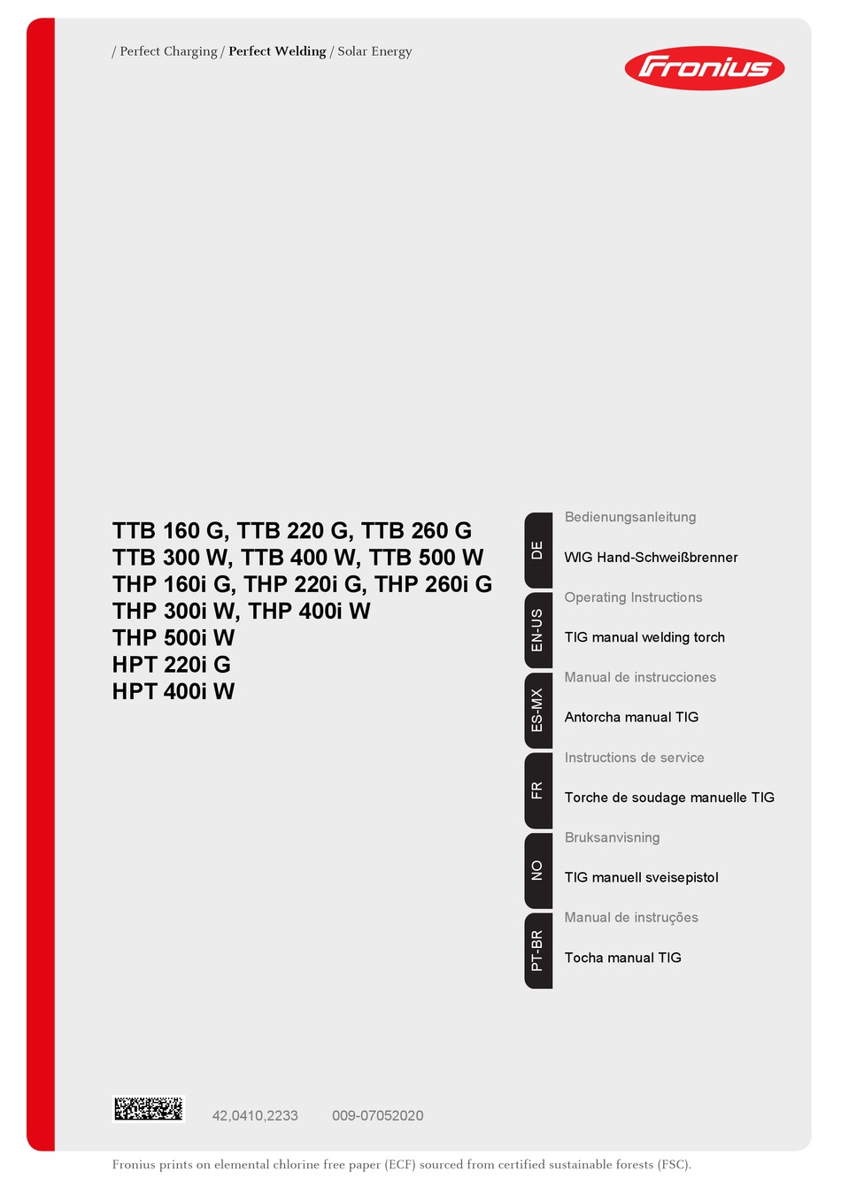 FRONIUS TTB 160 G OPERATING INSTRUCTIONS MANUAL Pdf Download ManualsLib