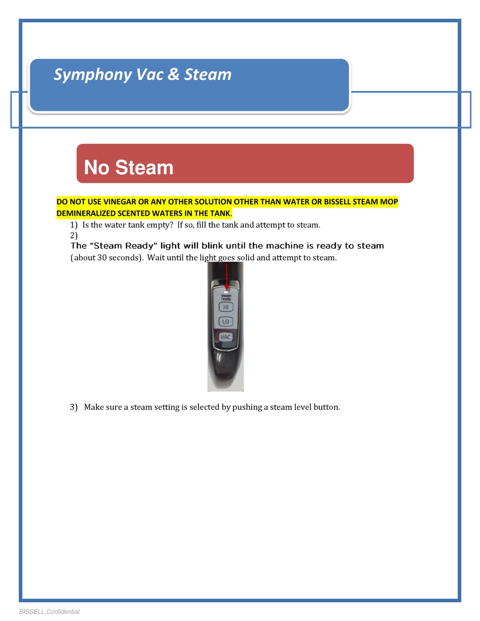 BISSELL SYMPHONY TROUBLESHOOTING MANUAL Pdf Download ManualsLib