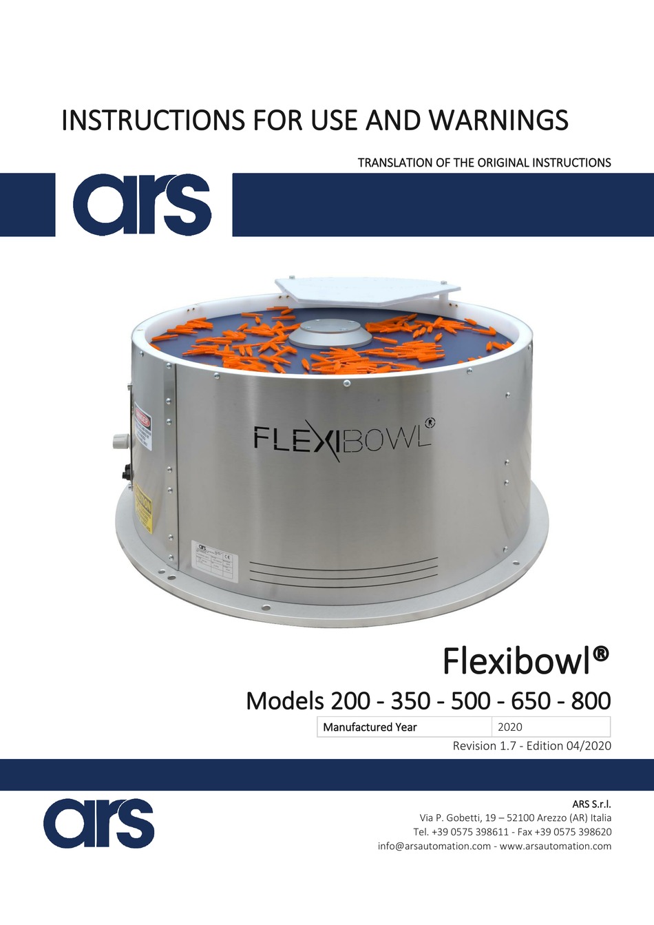 ARS FLEXIBOWL 200 INSTRUCTIONS FOR USE AND WARNINGS Pdf Download