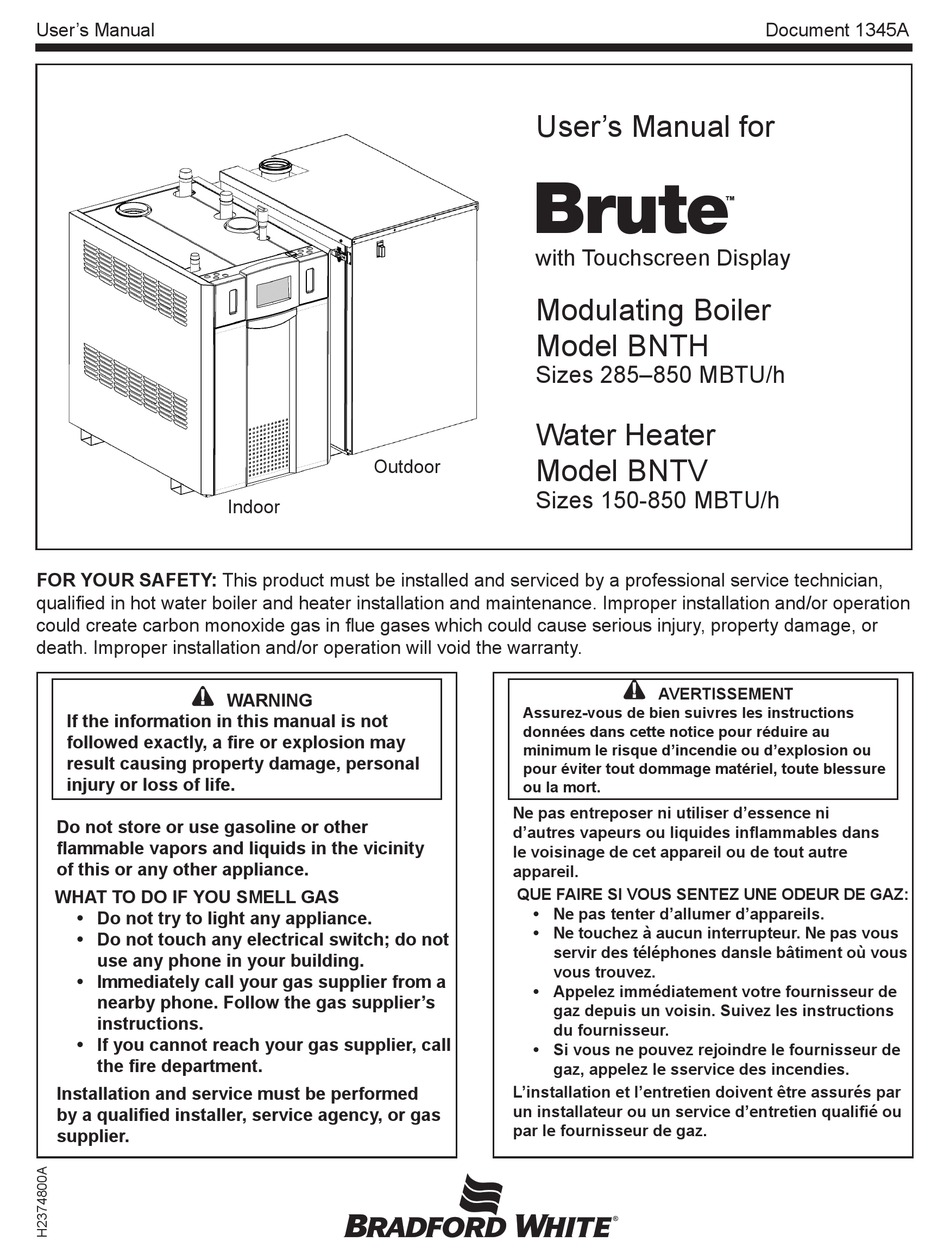 BRADFORD WHITE BRUTE BNTH USER MANUAL Pdf Download ManualsLib