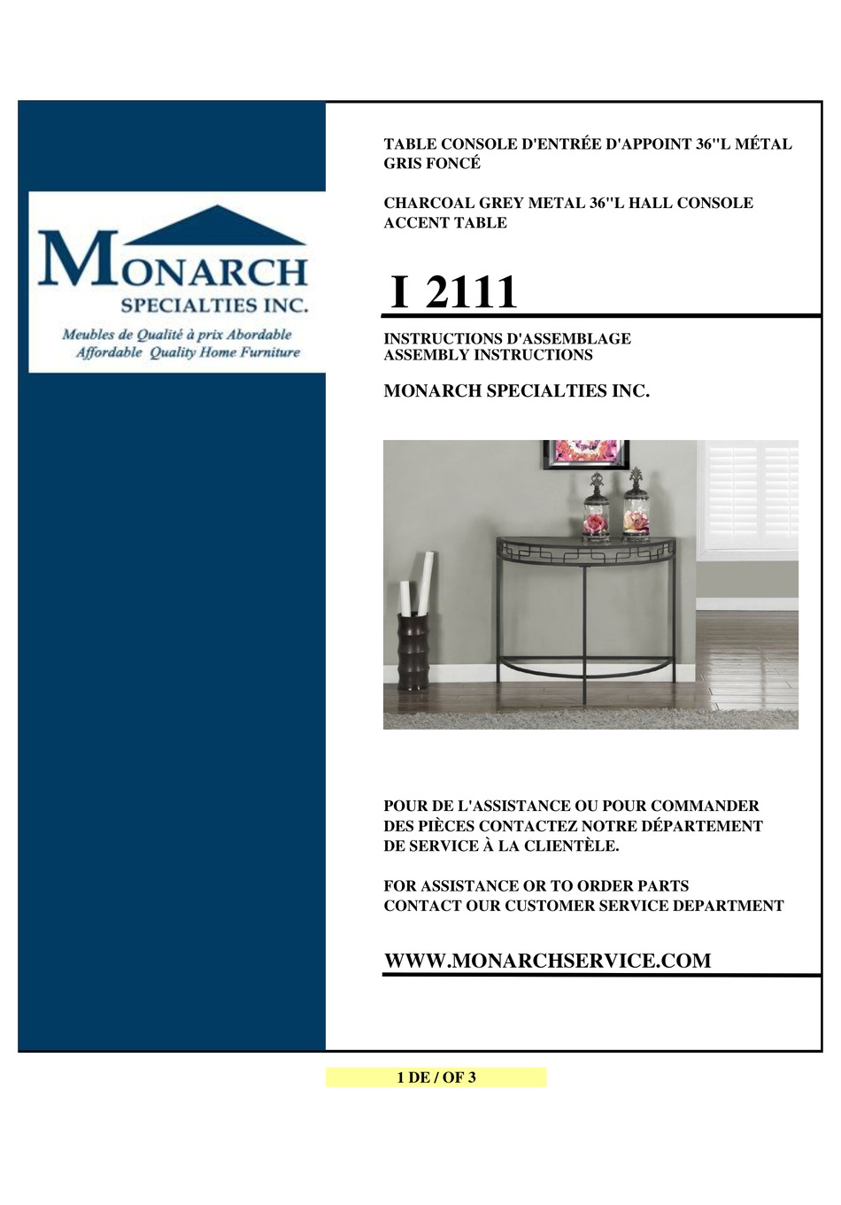 MONARCH I 2111 ASSEMBLY INSTRUCTIONS Pdf Download ManualsLib
