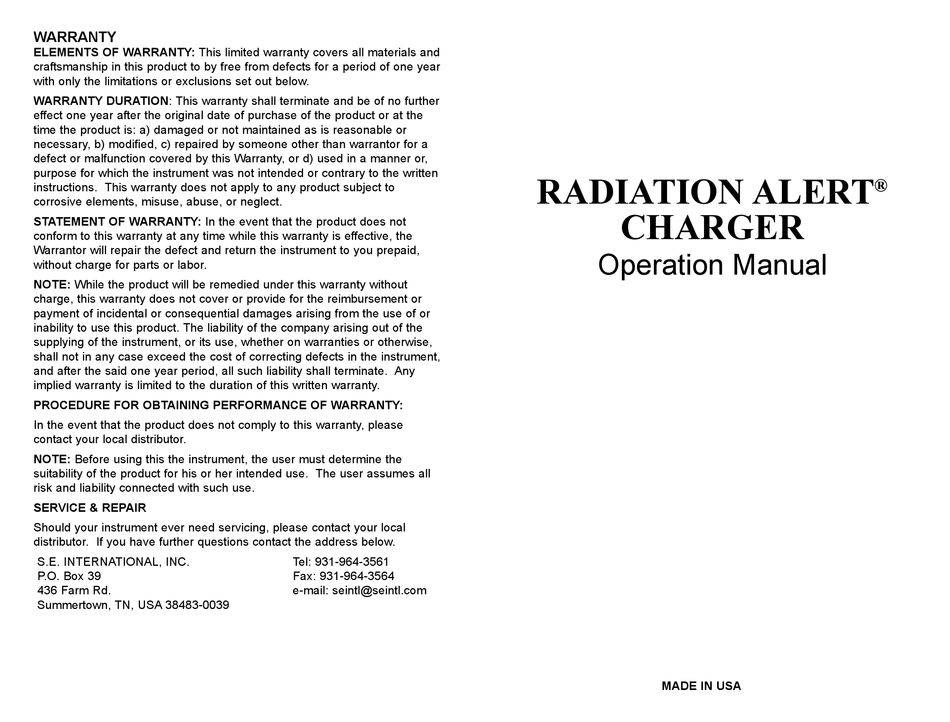 RADIATION ALERT CHARGER OPERATION MANUAL Pdf Download ManualsLib