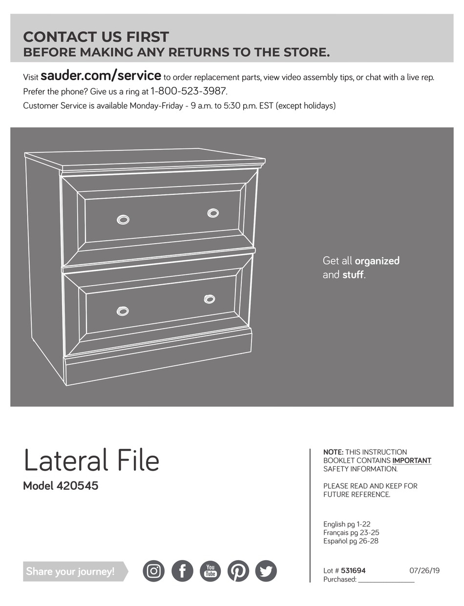 SAUDER 420545 INSTRUCTION BOOKLET Pdf Download ManualsLib