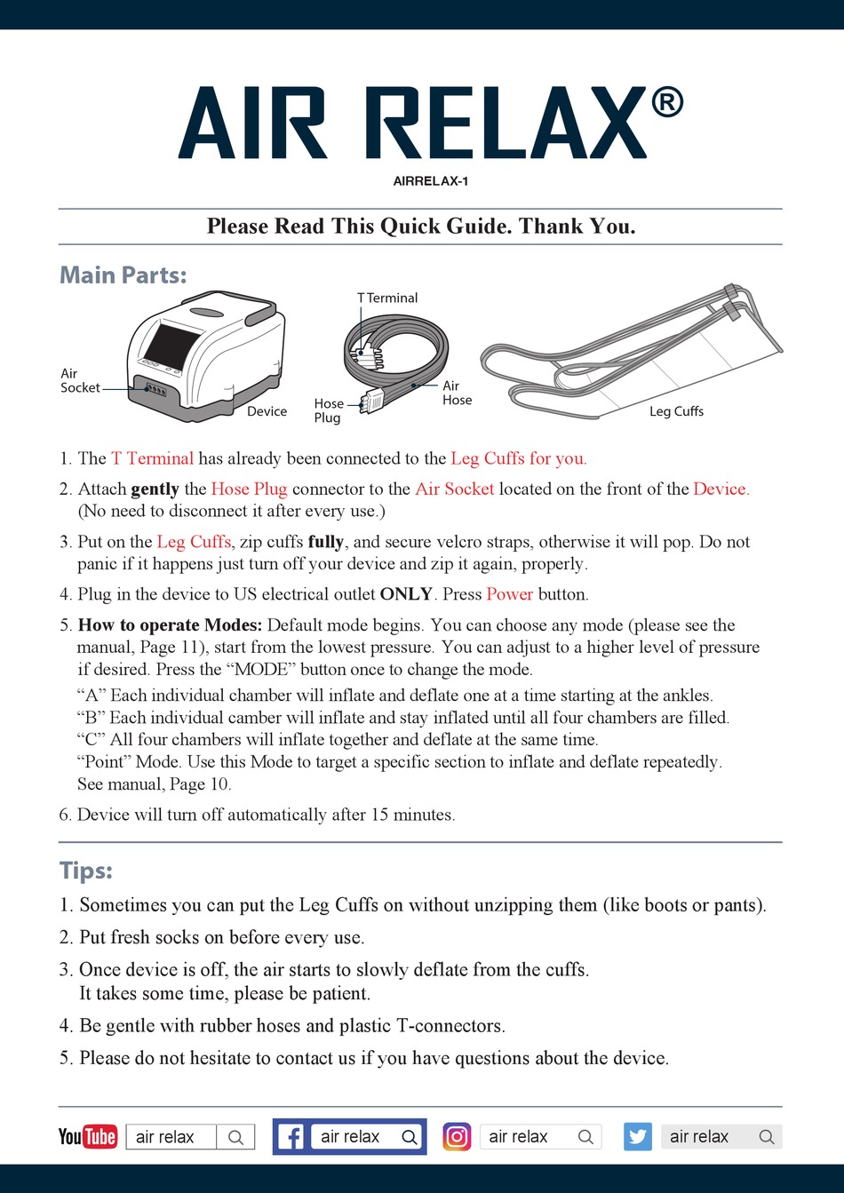 AIR RELAX AIRRELAX1 QUICK MANUAL Pdf Download ManualsLib