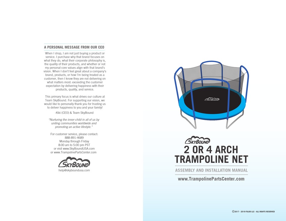 SKYBOUND 2 ARCH TRAMPOLINE NET ASSEMBLY AND INSTALLATION MANUAL Pdf