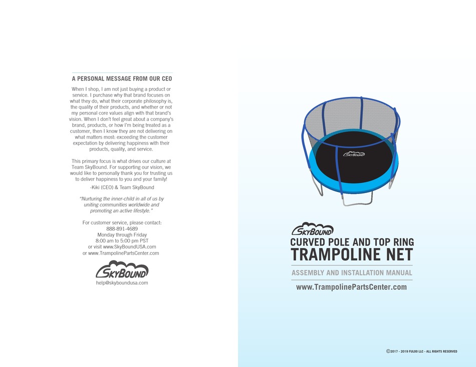 SKYBOUND CURVED POLE AND TOP RING TRAMPOLINE NET ASSEMBLY AND