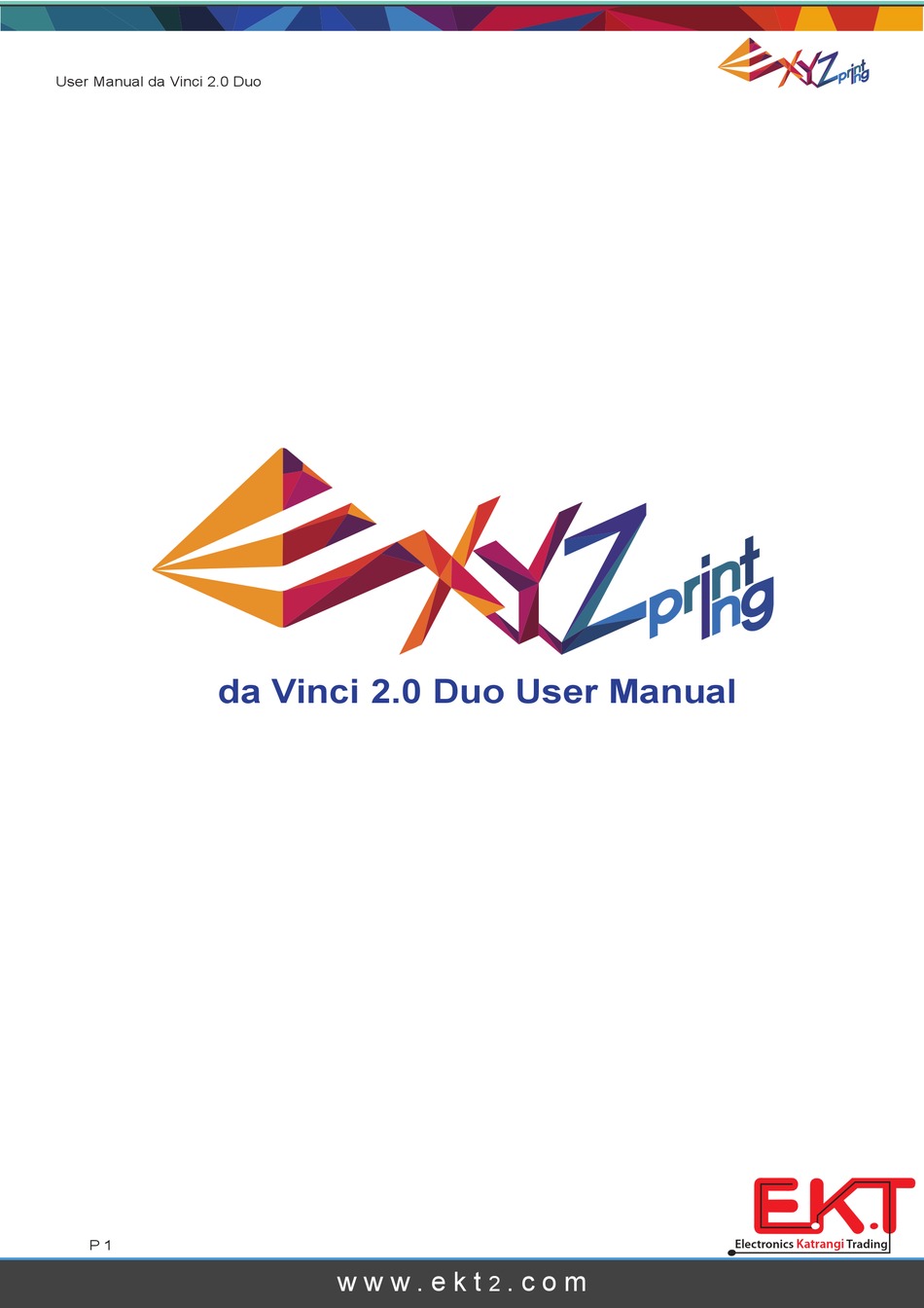 Xyz Printing Da Vinci 2 0 Duo User Manual Pdf Download Manualslib