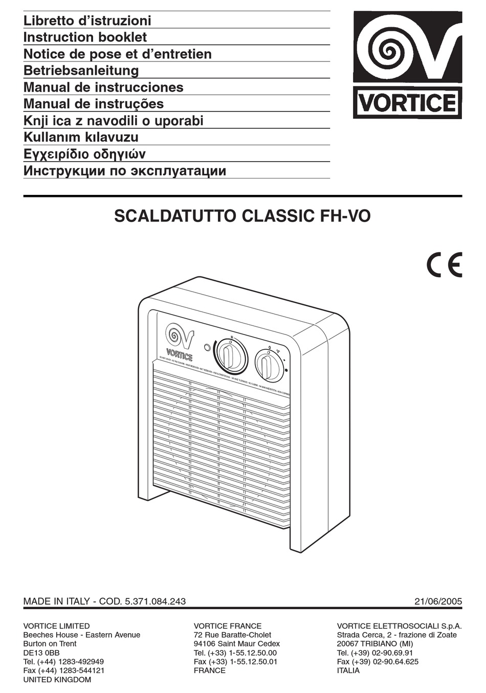 Vortice Scaldatutto Classic Fh Vo Instruction Booklet Pdf Download Manualslib