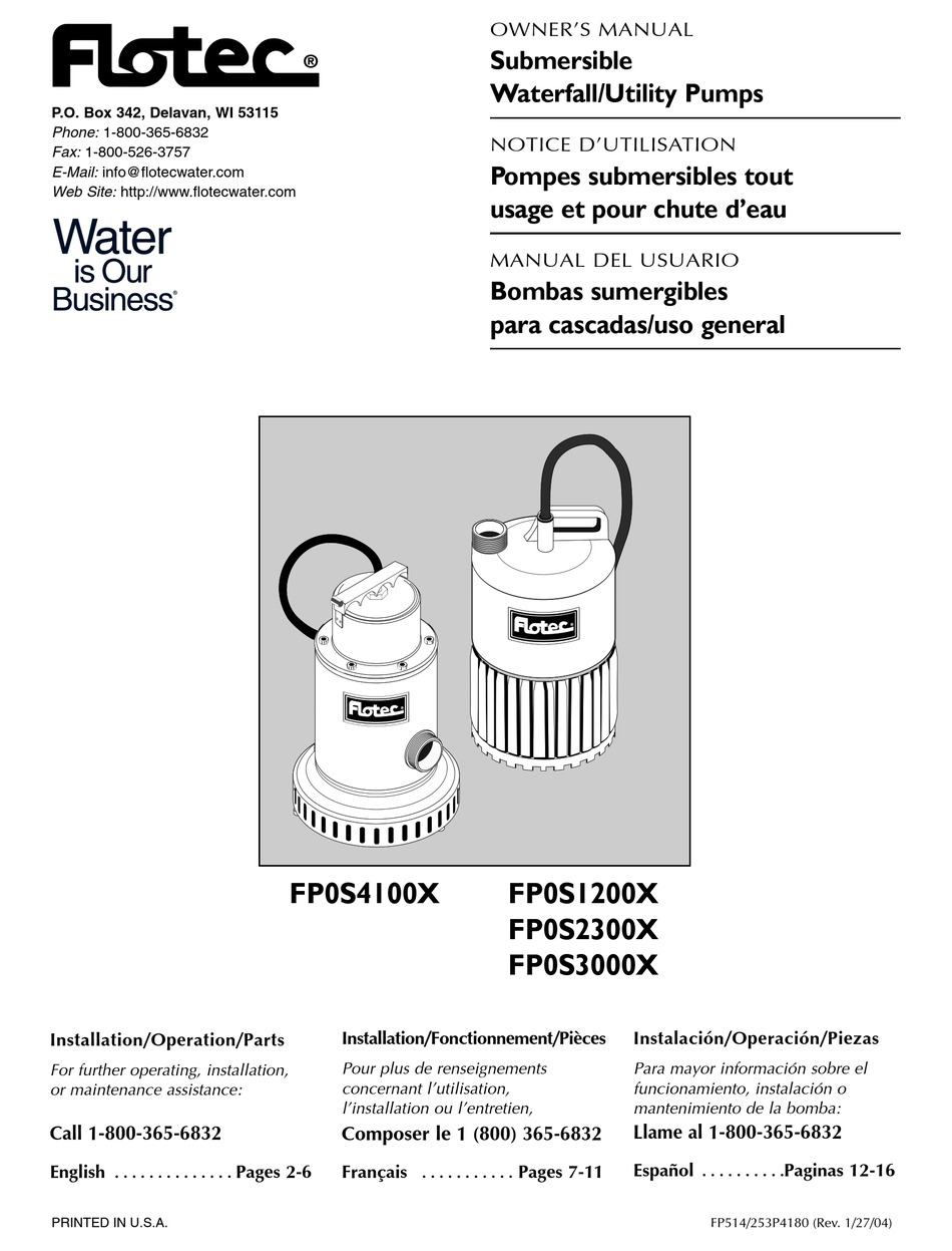 FLOTEC FP0S4100X OWNER'S MANUAL Pdf Download ManualsLib