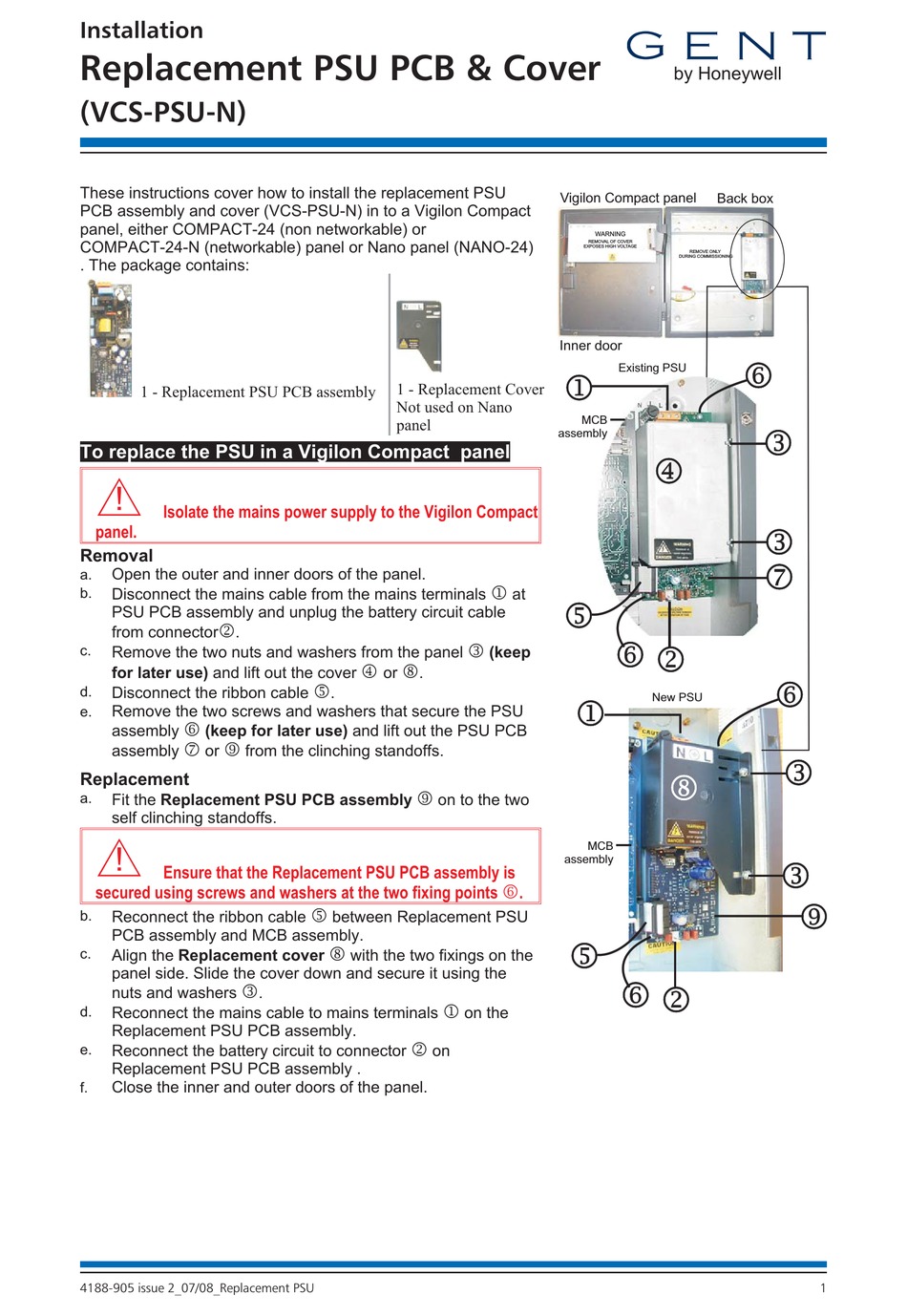 HONEYWELL GENT VCS-PSU-N INSTALLATION Pdf Download | ManualsLib