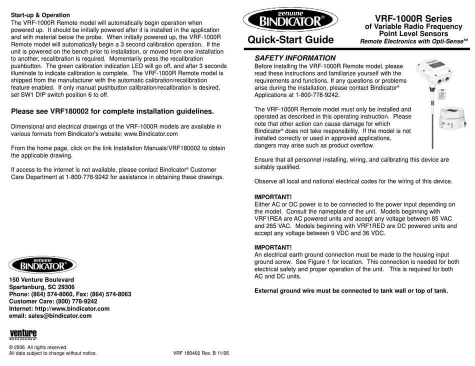 BINDICATOR VRF1000R SERIES QUICK START MANUAL Pdf Download ManualsLib