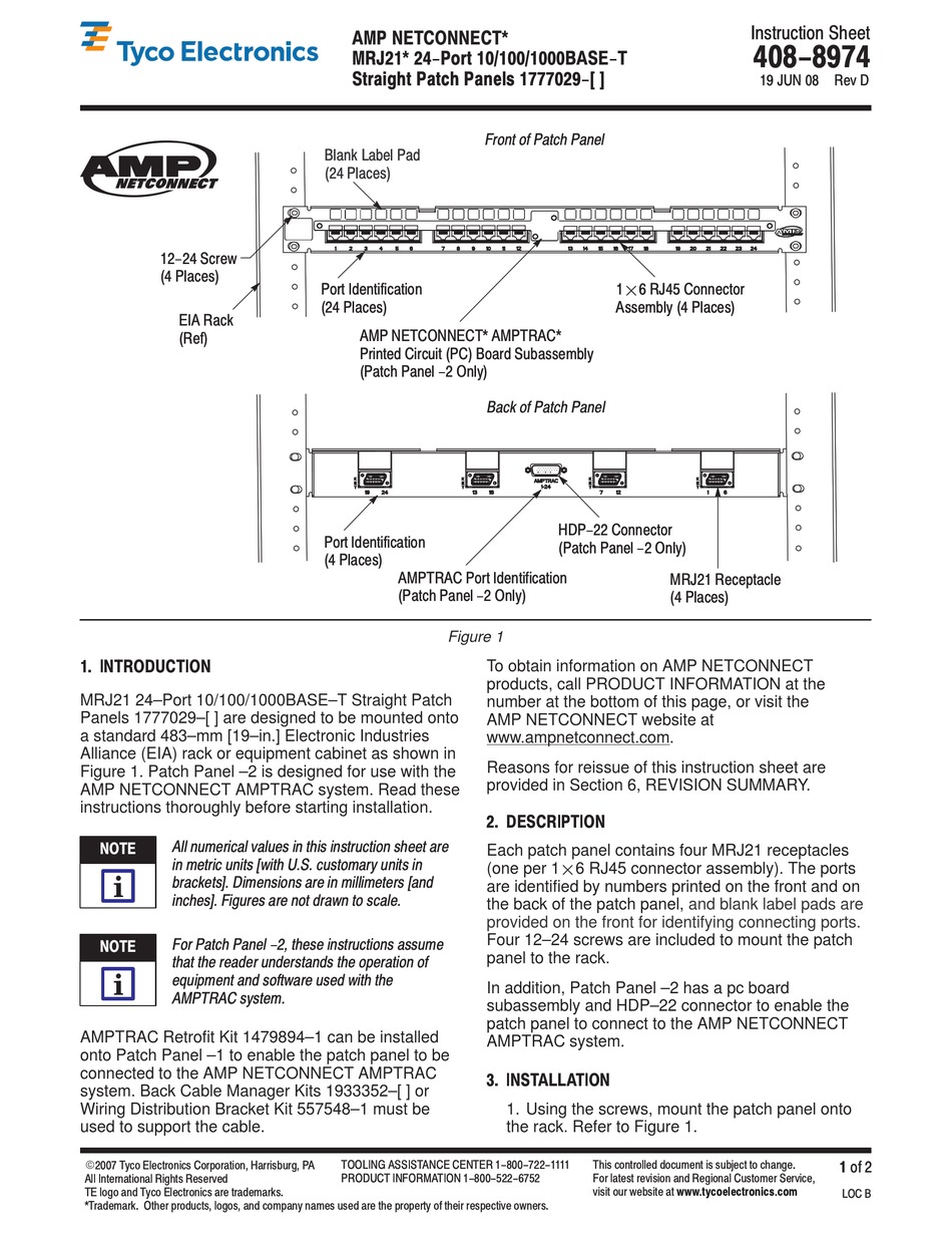TYCO ELECTRONICS AMP NETCONNECT MRJ21 SERIES INSTRUCTION SHEET Pdf