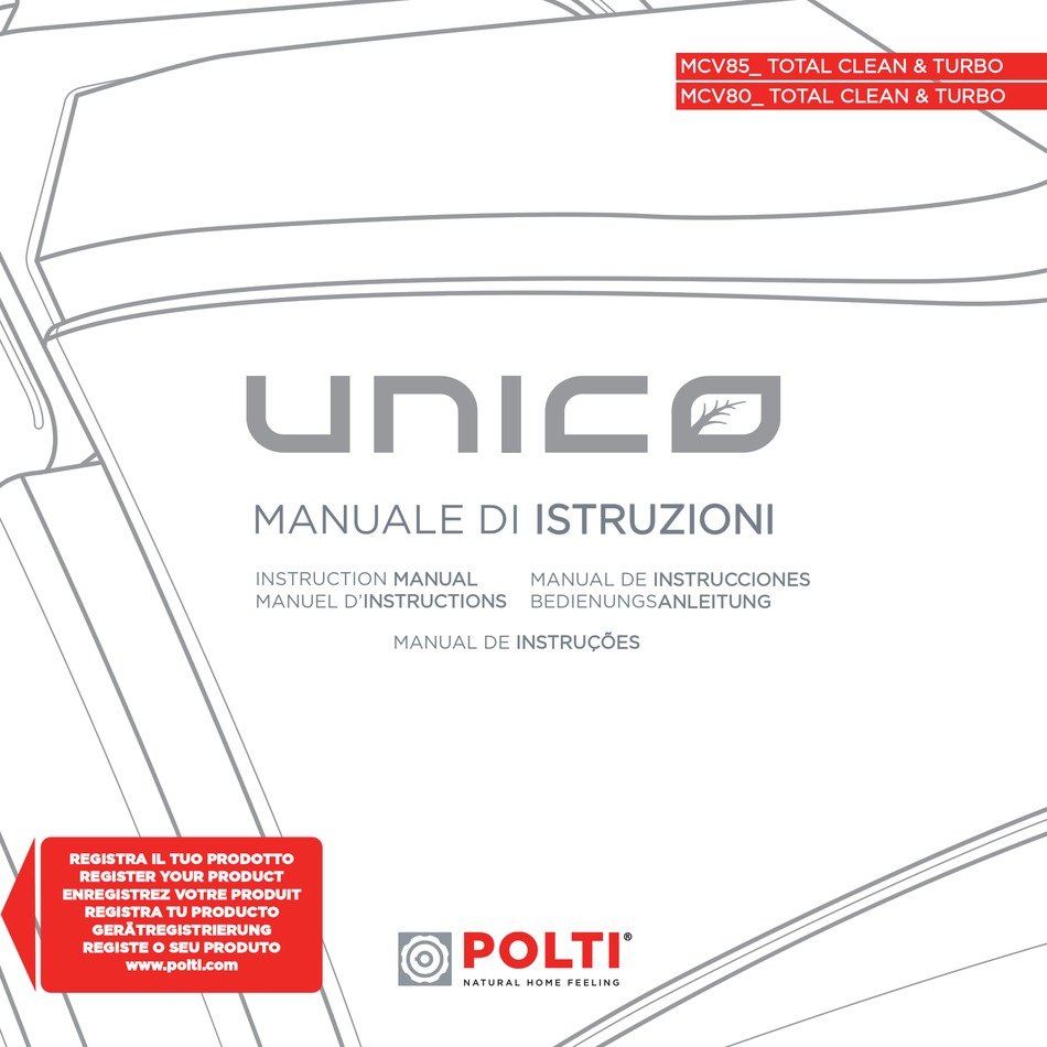 POLTI UNICO MCV85 TOTAL CLEAN \u0026 TURBO INSTRUCTION MANUAL Pdf Download |  ManualsLib