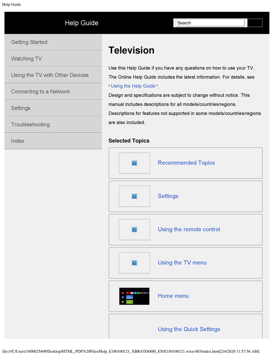 SONY XBR43X800H MANUAL Pdf Download | ManualsLib
