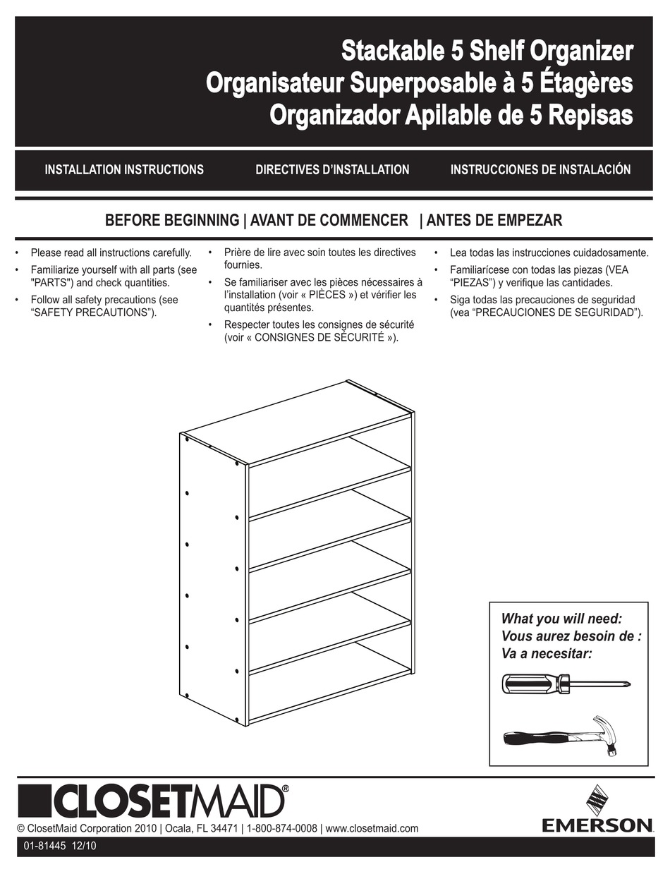 EMERSON CLOSETMAID 156500 INSTALLATION INSTRUCTIONS MANUAL Pdf Download |  ManualsLib