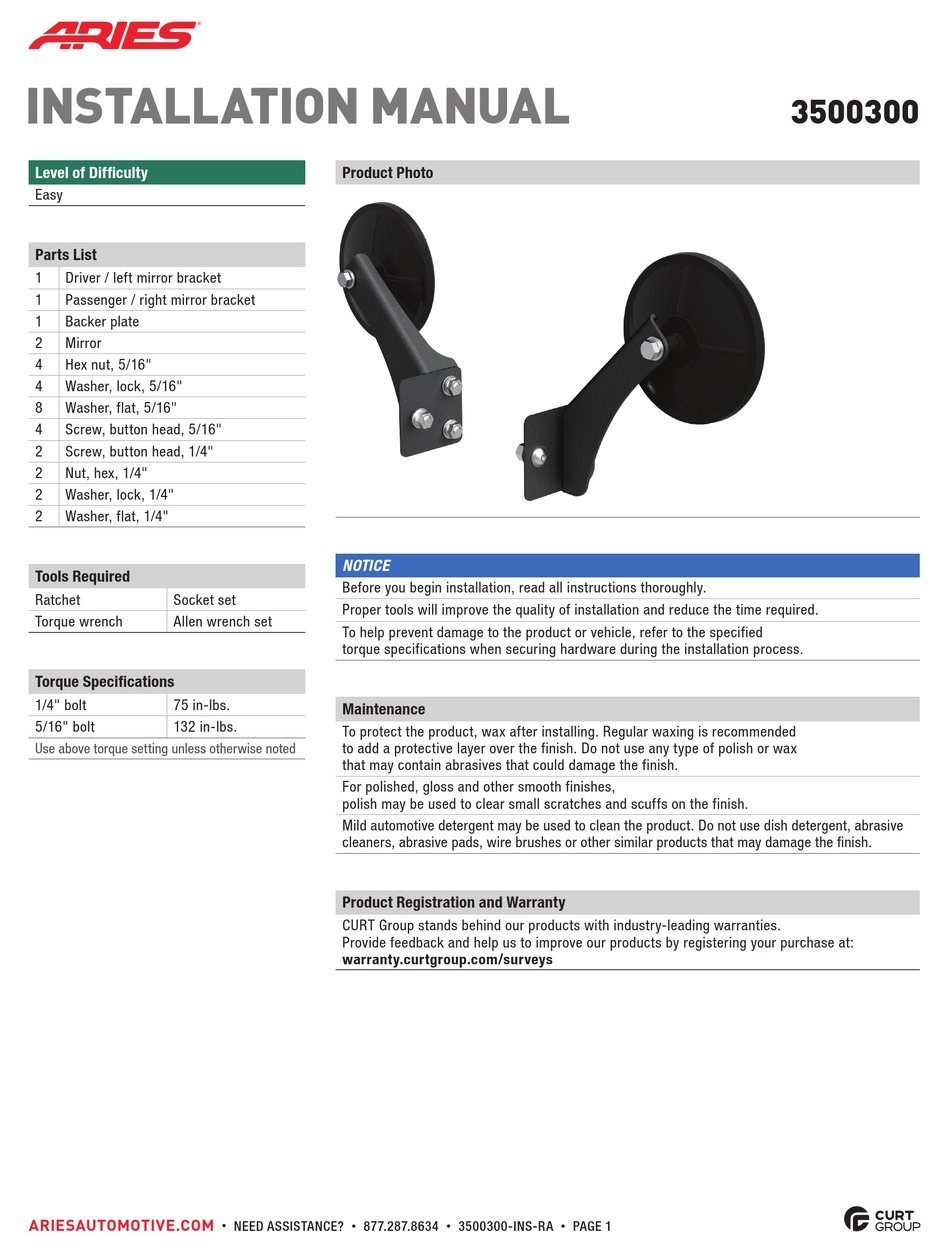 ARIES 3500300 INSTALLATION MANUAL Pdf Download ManualsLib
