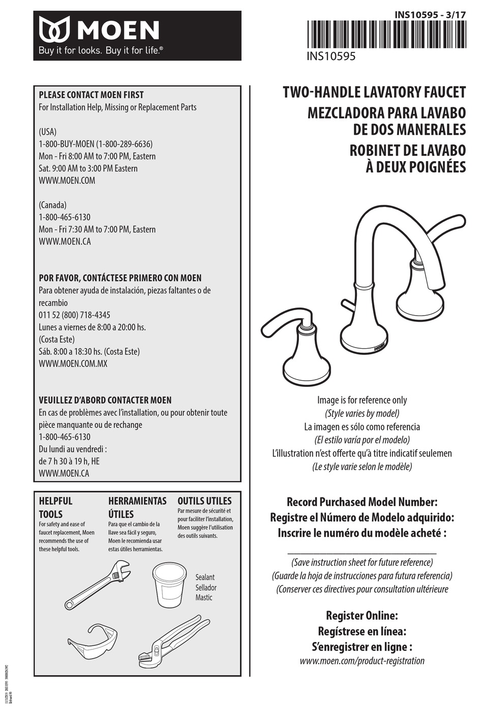 MOEN INS10595 MANUAL Pdf Download ManualsLib