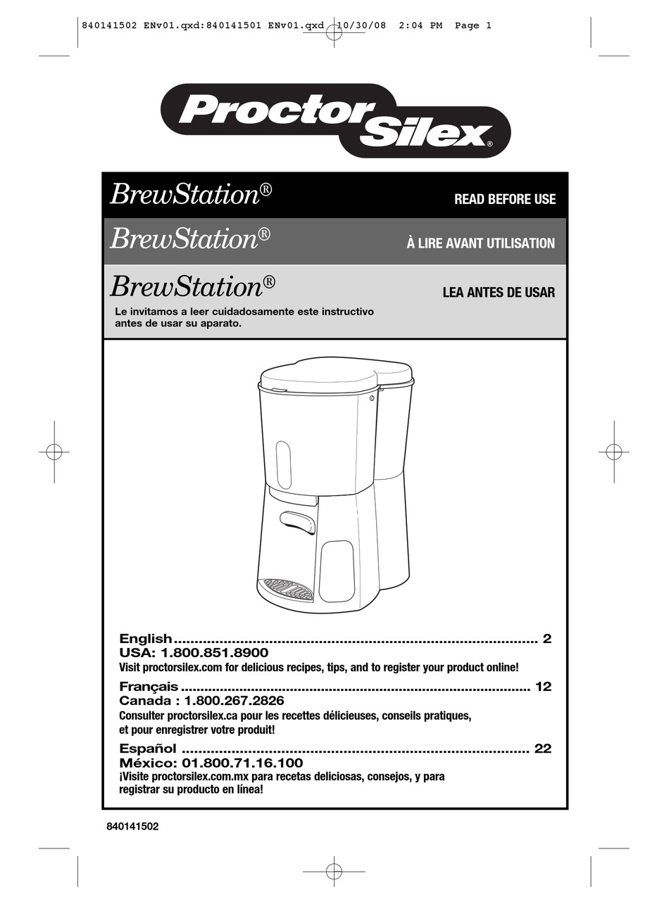 User manual Proctor Silex 48521RY (English - 2 pages)