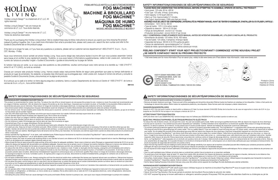 HOLIDAY LIVING FOG MACHINE 224417 QUICK MANUAL Pdf Download ManualsLib