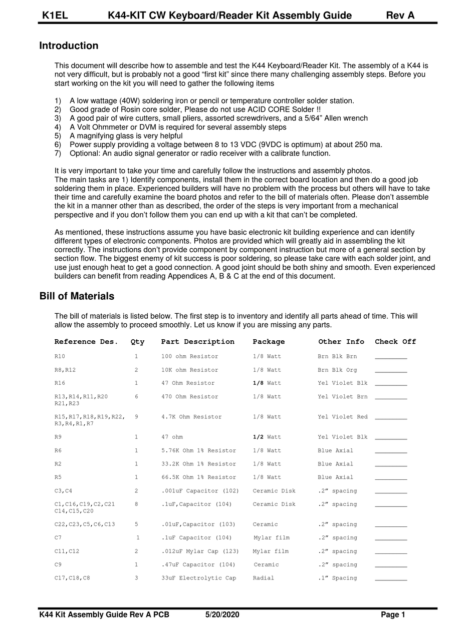 K1EL K44 ASSEMBLY MANUAL Pdf Download ManualsLib