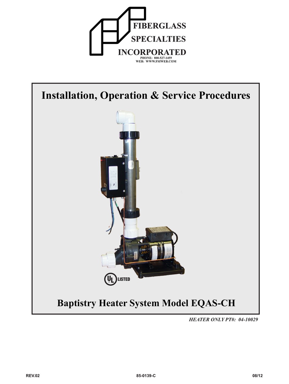 FIBERGLASS SPECIALTIES EQASCH INSTALLATION, OPERATION & SERVICE