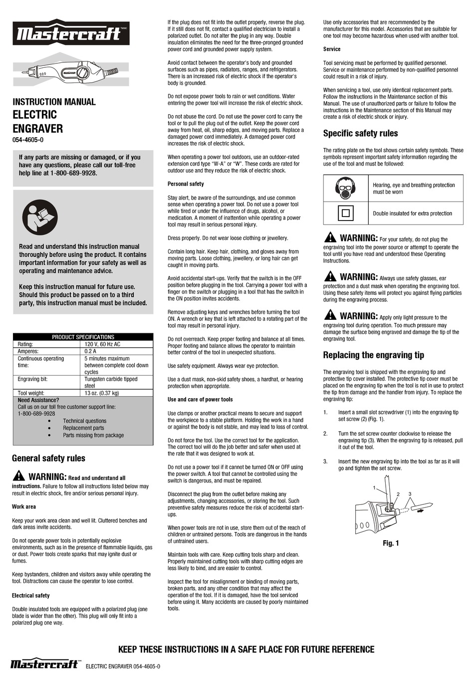 MASTERCRAFT 054-4605-0 INSTRUCTION MANUAL Pdf Download | ManualsLib