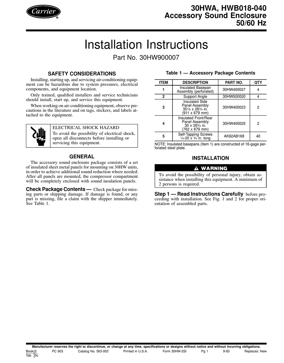 CARRIER 30HWA SERIES INSTALLATION INSTRUCTIONS Pdf Download | ManualsLib