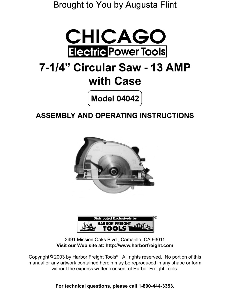 CHICAGO ELECTRIC 04042 ASSEMBLY AND OPERATING INSTRUCTIONS MANUAL Pdf