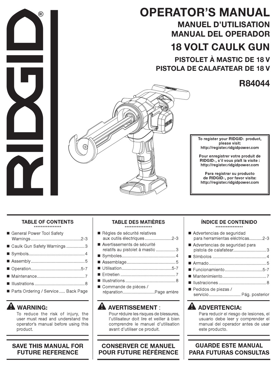RIDGID R84044 OPERATOR'S MANUAL Pdf Download | ManualsLib