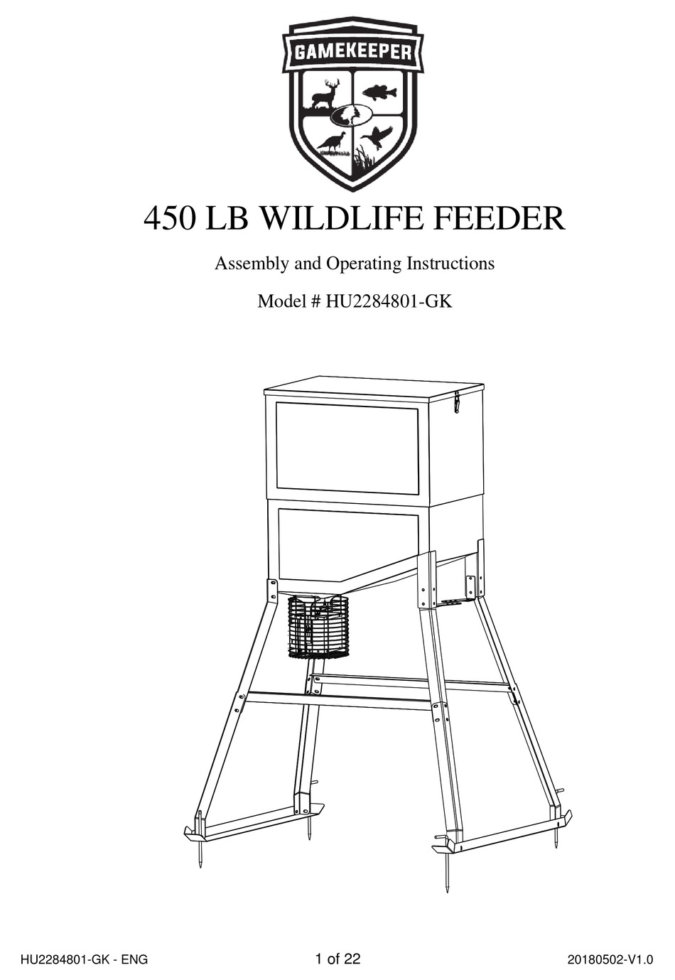 GAMEKEEPER HU2284801GK ASSEMBLY AND OPERATING INSTRUCTIONS MANUAL Pdf
