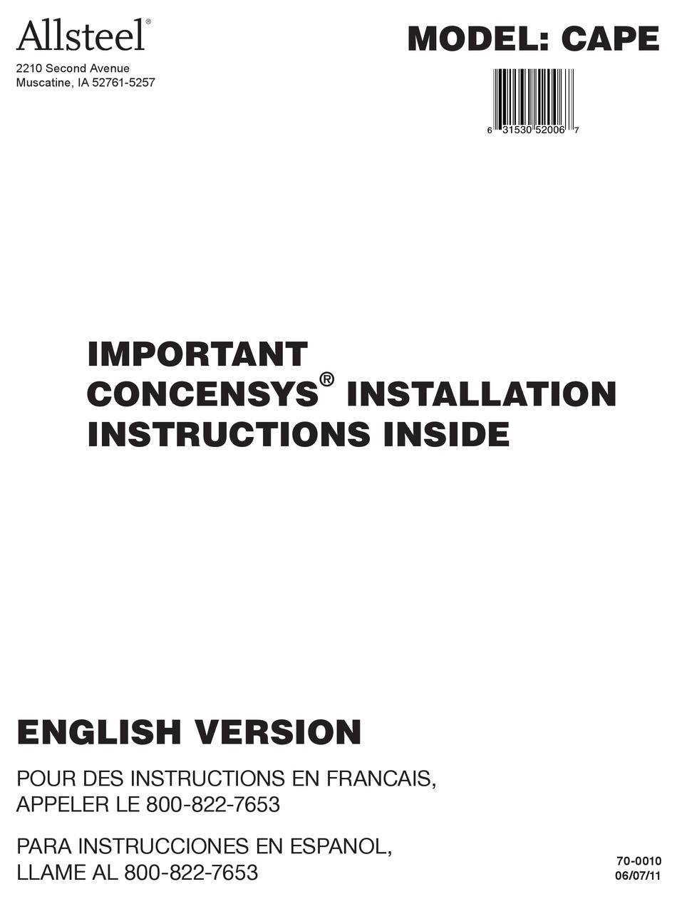 Allsteel Concensys Cape Installation Instructions Manual Pdf Download Manualslib