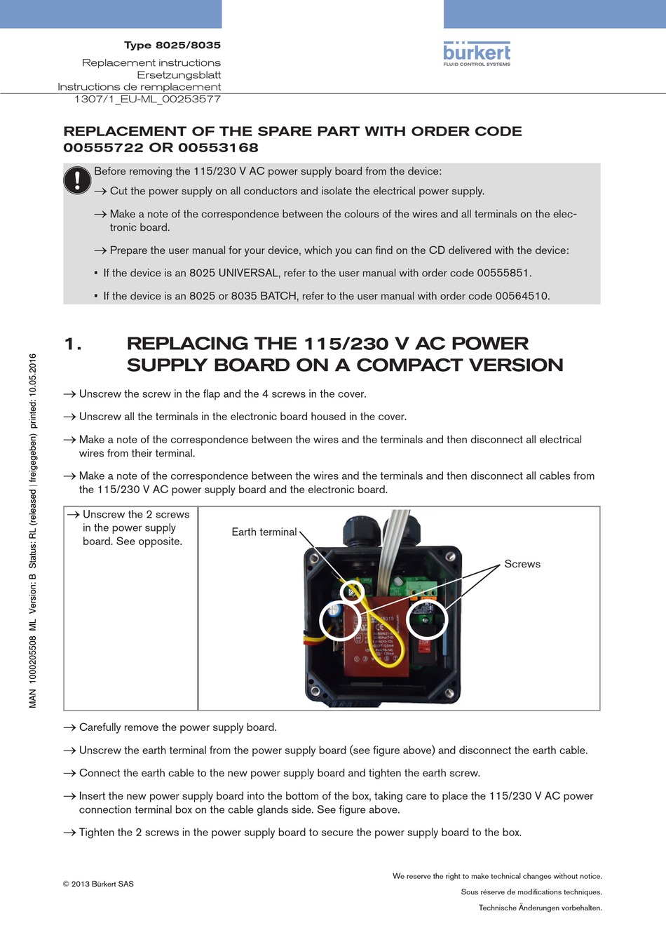 BURKERT 8025 REPLACEMENT INSTRUCTIONS MANUAL Pdf Download ManualsLib