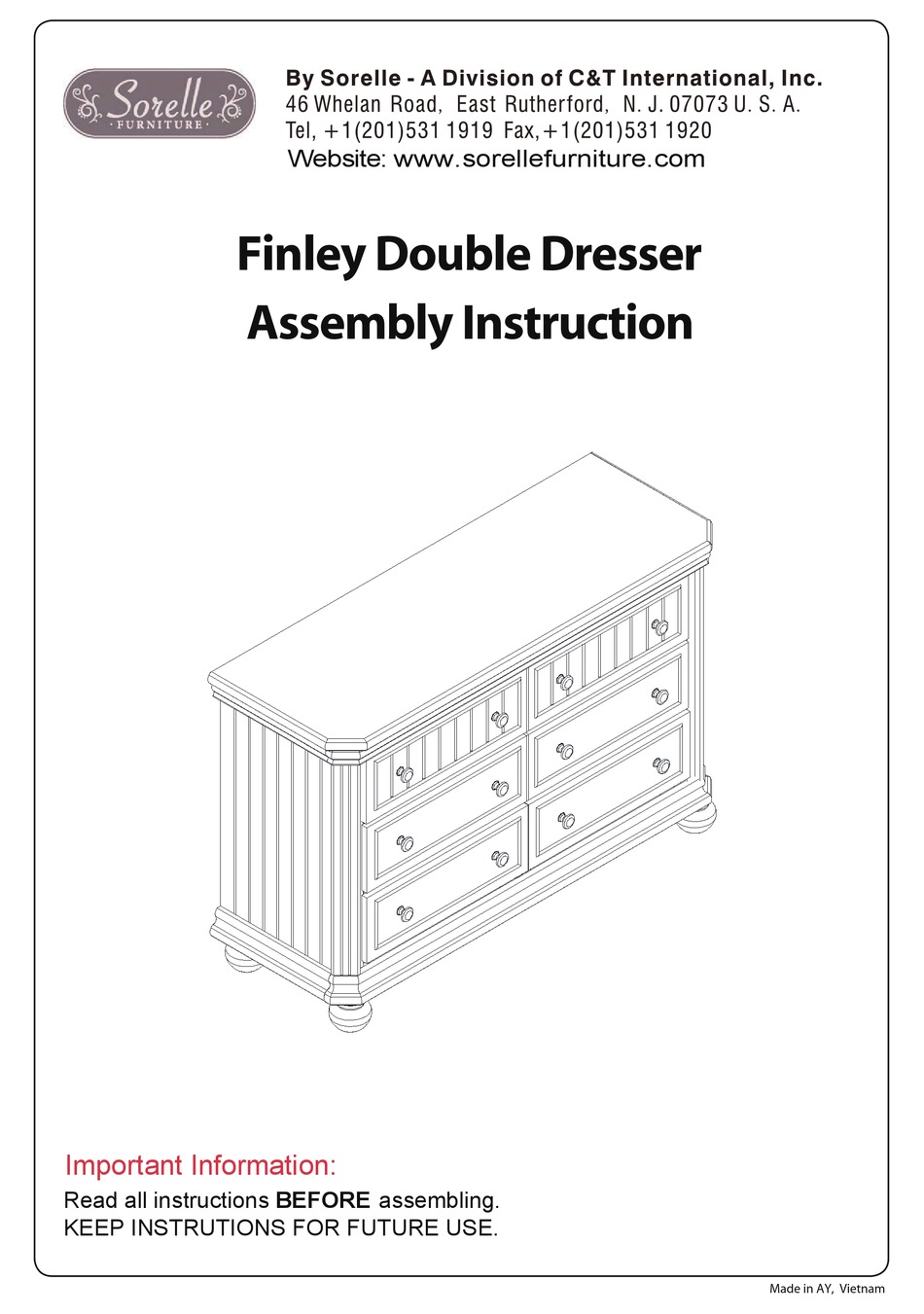 Sorelle Finley Double Dresser Assembly, Sorelle Finley Dresser
