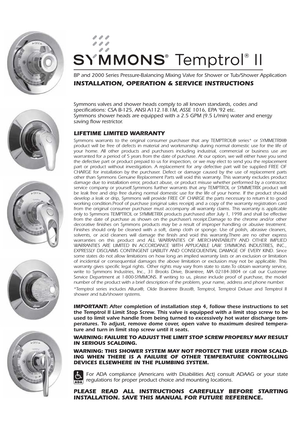 SYMMONS TEMPTROL II INSTALLATION, OPERATION & SERVICE INSTRUCTIONS Pdf