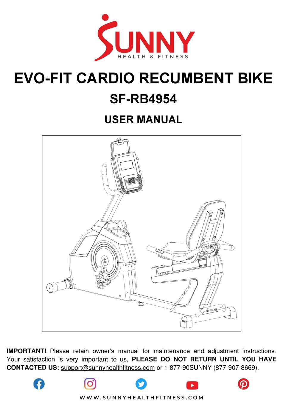 Sunny Health Fitness Evo Fit Sf Rb User Manual Pdf Download