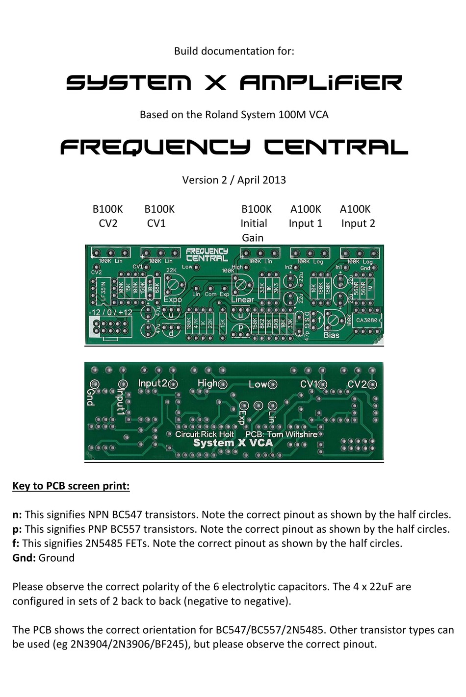 FREQUENCY CENTRAL SYSTEM X AMPLIFIER BUILD DOCUMENTATION Pdf Download