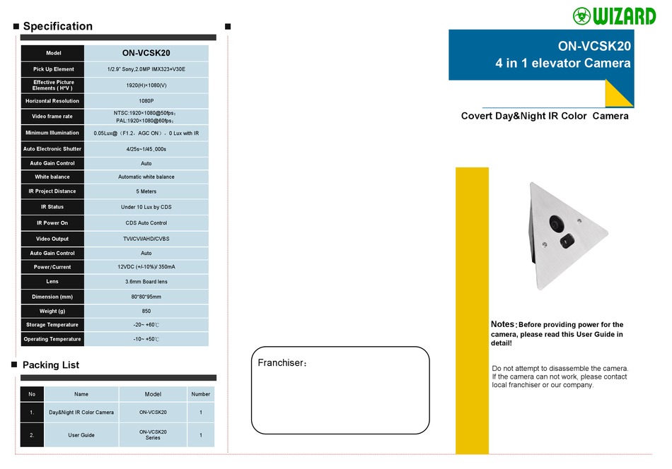 WIZARD ONVCSK20 QUICK START MANUAL Pdf Download ManualsLib