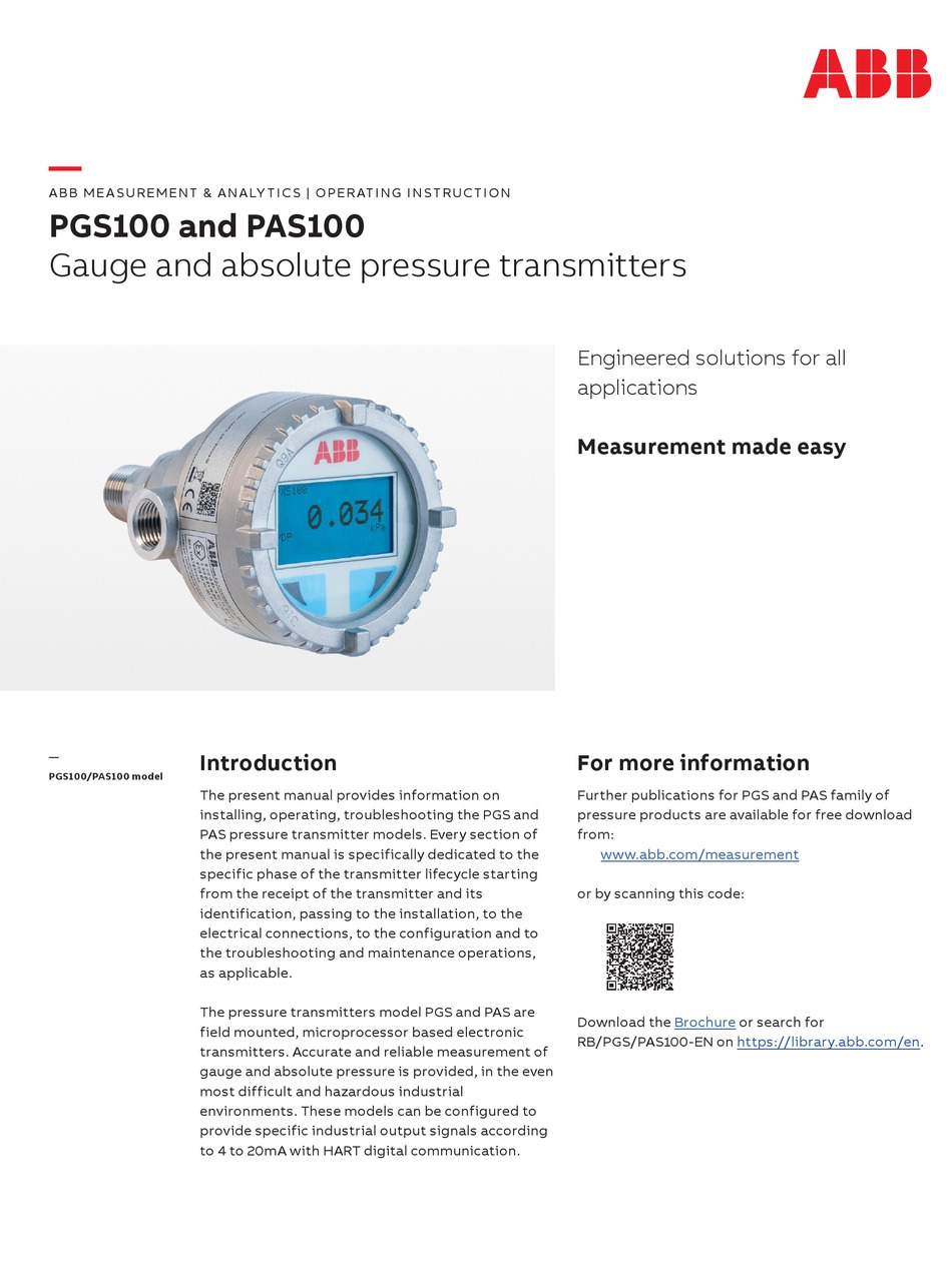 ABB PGS100 OPERATING INSTRUCTION Pdf Download | ManualsLib
