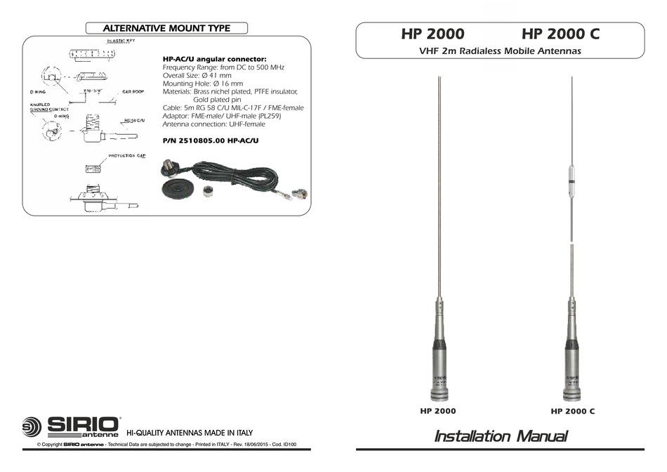 Sirio Antenne Hp Installation Manual Pdf Download Manualslib